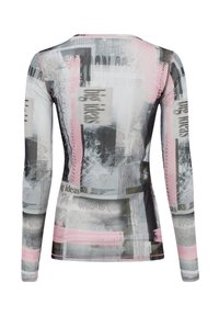 Langarmshirt mit einem Mixed-Media-Print in Grautönen, Schwarz und Pink, aus dehnbarem Material und mit figurbetontem Schnitt.
