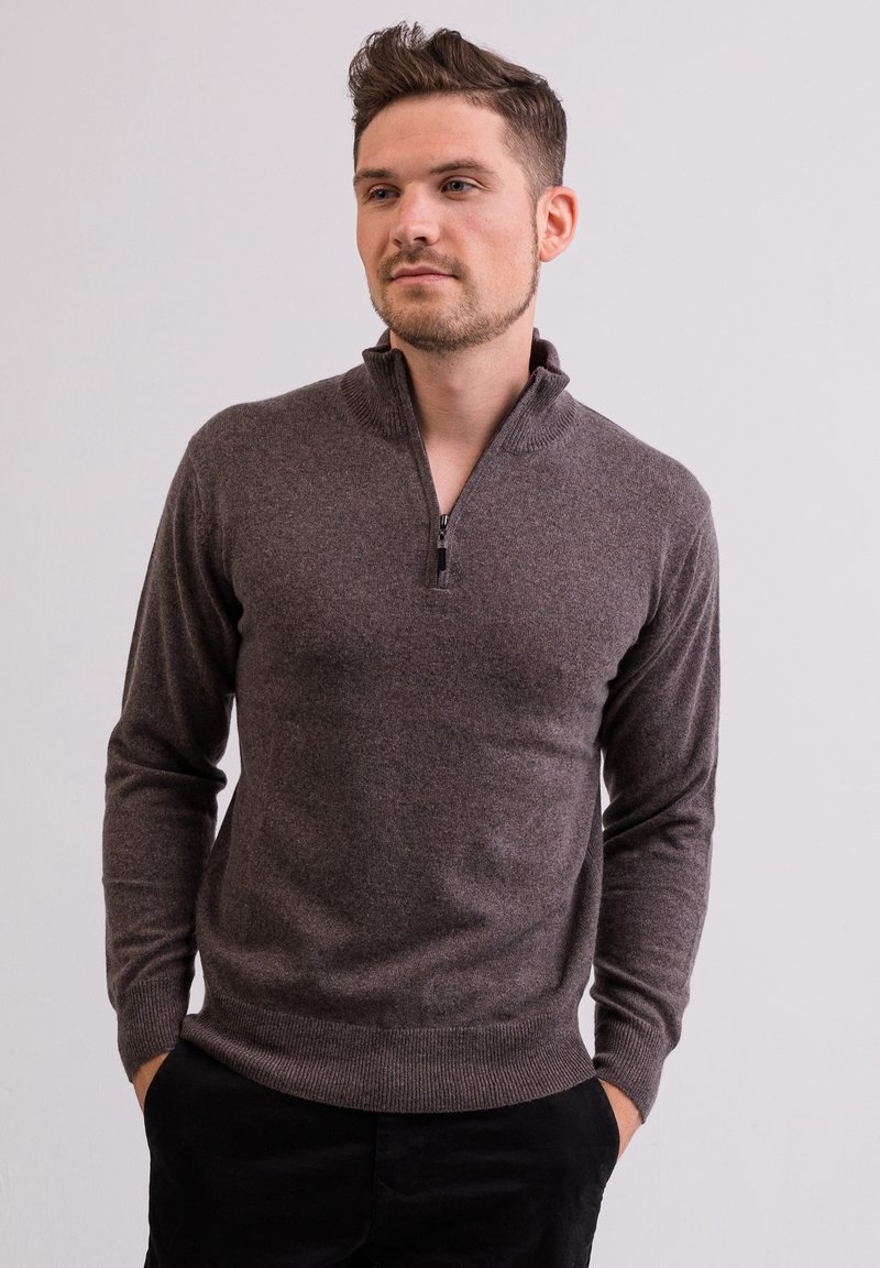 CASH-MERE STEHKRAGEN - Strickjacke - taupe melange