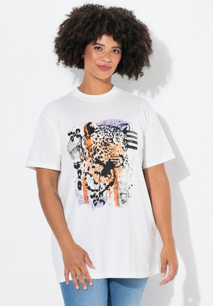 BOXY CUT LEOPARD PRINT HALF SLEEVES - T-shirt imprimé - off white