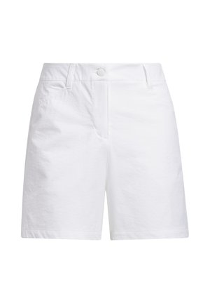 Hvide bomuldsshorts med bæltestropper, frontknaplukning og et skræddersyet fit.