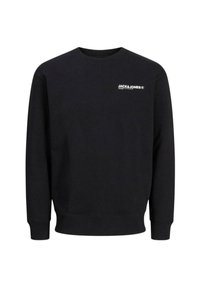 Sudadera negra de mezcla de algodón; cuello redondo, mangas largas, puños y dobladillo acanalados. Presenta un pequeño logo blanco en el pecho.