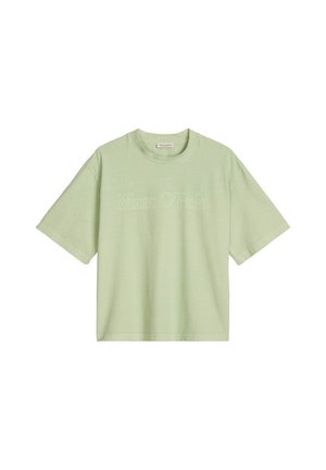 T-shirt manches courtes vert clair avec col rond et « Marc O’Polo » embossé dans une couleur assortie sur la poitrine.
