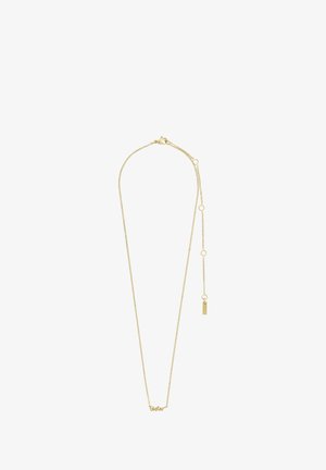 Guldfarvet halskæde med en delikat kæde, der har et smukt 'Søster' vedhæng i kursiv og en justerbar lås med et lille rektangulært charm.