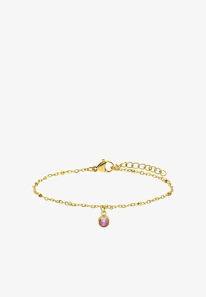 Le bracelet en chaîne plaqué or est doté d'un fermoir en mousqueton, de petits maillons et d'un pendentif charm en gemme rose. Longueur ajustable avec une extension de chaîne.