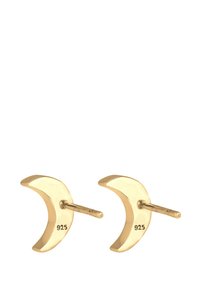 Orecchini a forma di luna crescente color oro realizzati in argento sterling 925, caratterizzati da una superficie liscia e lucida e un design semplice con perni.
