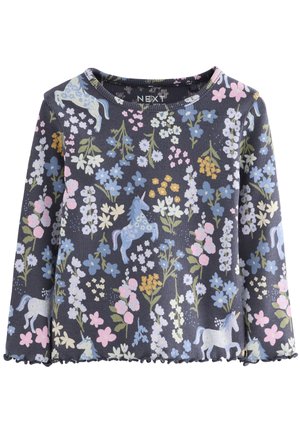 Next Majica z dolgimi rokavi - navy floral unicorn