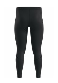 Leggings de sport noirs en matériau extensible, dotés d'une finition lisse, d'un design ajusté et d'une petite poche latérale.