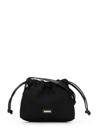 Borsa a tracolla nera con cordoncino, in tessuto testurizzato, tracolla in pelle regolabile e piccola placca dorata con il logo Wittchen sul davanti.