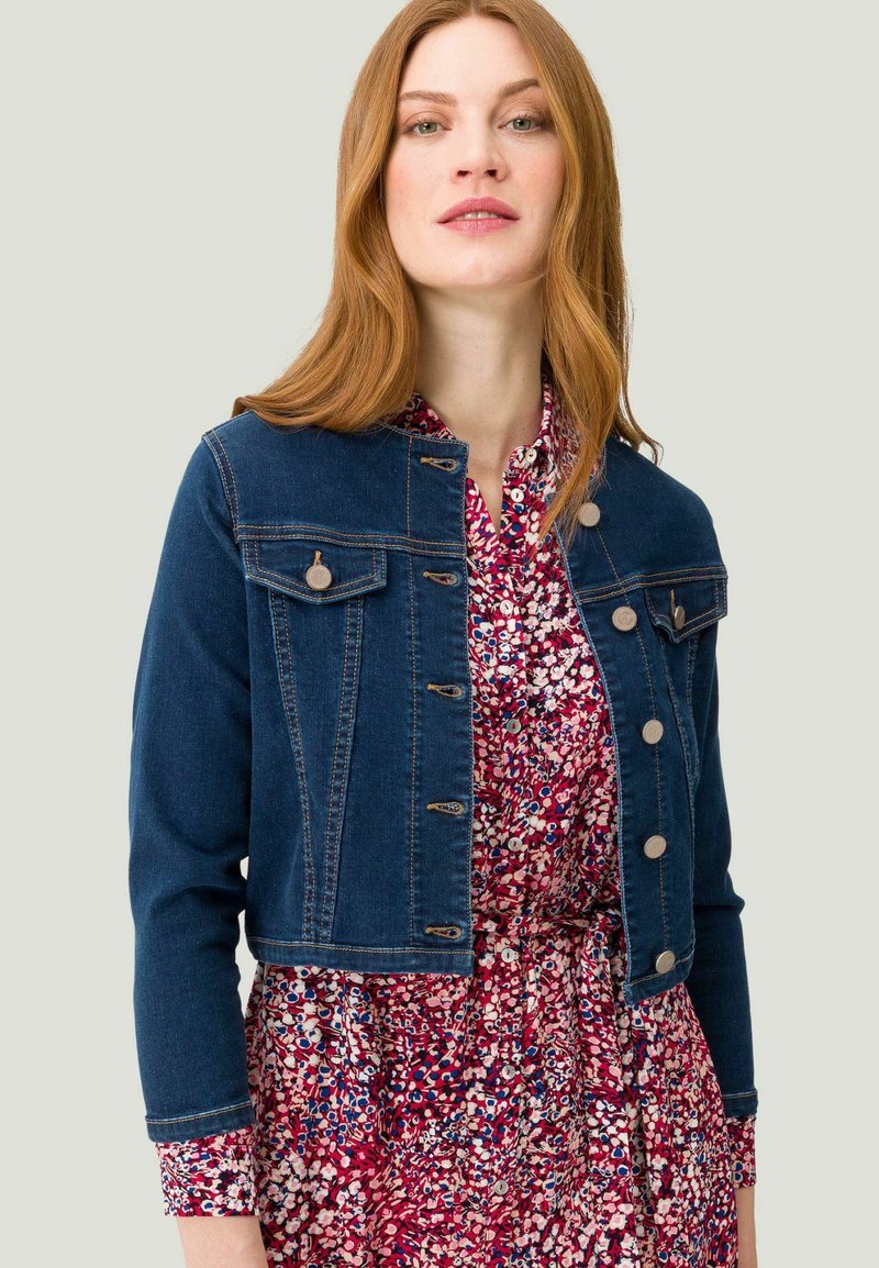 Cecil Giacca Di Jeans Donna B212209 - Denim Mid Blue Used Con Ricami E Tasche Sul Petto