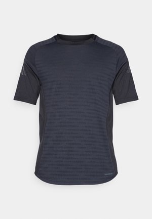 Korte mouwen sportshirt in donkergrijs, met een gestructureerd patroon, vochtafvoerende stof en een ronde halsontwerp.