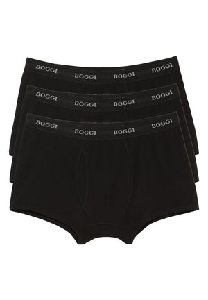 Čierne bavlnené boxerky v balení po troch, s elastickým pásom s logom "BOGGI" v bielom písme.