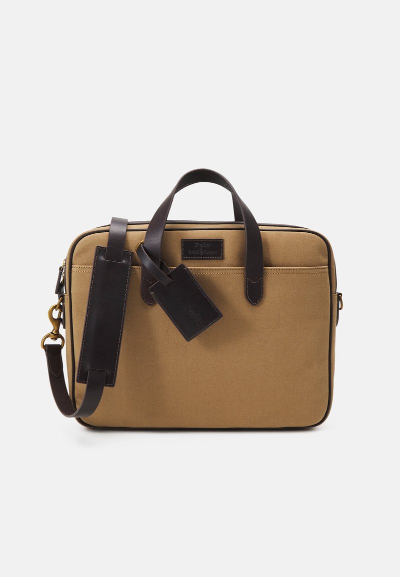 Polo Ralph Lauren LEATHER TRIM CANVAS BRIEFCASE Taška na laptop tan