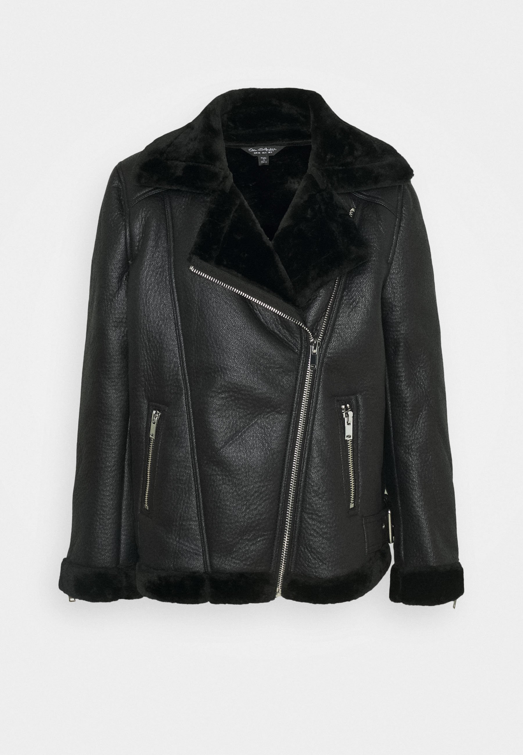Miss selfridge black longline aviator jacket Clearance