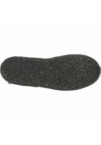 Black rubber shoe insole with a textured surface and rounded toe. Features a flat, slightly raised heel and no visible branding or detailing.