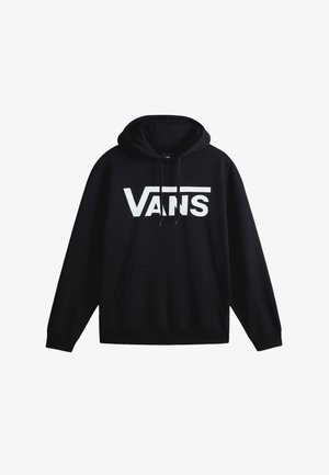 Sudadera negra con capucha hecha de algodón, con un gran logo blanco "VANS" en el frente, bolsillo tipo canguro y puños y dobladillo acanalados.
