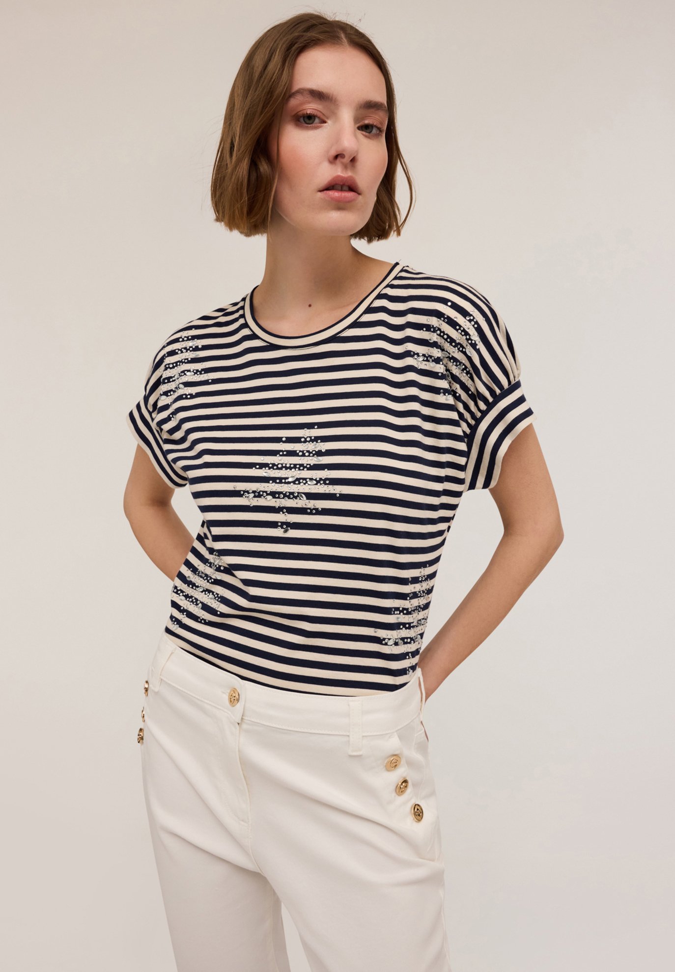 Motivi A RIGHE CON STRASS T-shirt con stampa blu