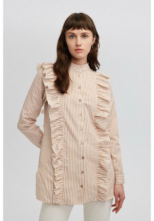 RUFFLE DETAIL  - Blúzka so zapínaním na gombíky - beige