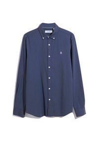 Navy blue long-sleeve shirt made of cotton, featuring a button-down collar and a small logo on the chest. Standard fit with button closure.