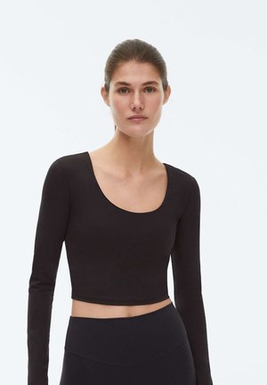 COMFORTLUX CROP MIT LANGEN ÄRMELN - Long sleeved top - black