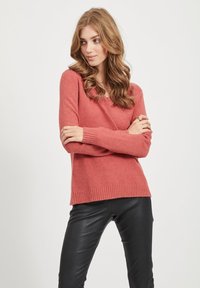 VILA VIRIL L/S V-NECK TOP - Stickad tröja - dusty cedar