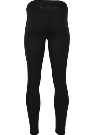 Zwarte leggings van gladde, rekbare stof. Met een aansluitend ontwerp, hoge tailleband en een klein ritszakje aan de achterkant.