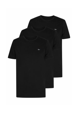 Pack of three black cotton t-shirts. Classic crew neck design with short sleeves and a small embroidered logo on the chest.