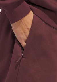 Burgundy collegepaita, jossa on sileä pinta ja vetoketjullinen sivutasku. Hihansuissa on ribattu muotoilu mukavan istuvuuden takaamiseksi.