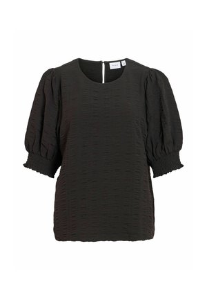 VILA, SHORT SLEEVED TOP VIMILLER ROUND NECK - Bluse - black beauty