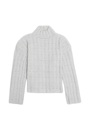 Gruby sweter z golfem w jasnoszarym kolorze, z fakturowanym prążkowaniem, szerokimi rękawami i pudełkowym krojem.