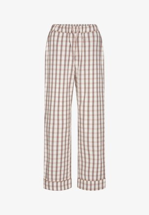 Lette, ternede pyjamabukser i creme og brun med elastisk talje og manchetter for neden. Fremstillet af åndbart stof.