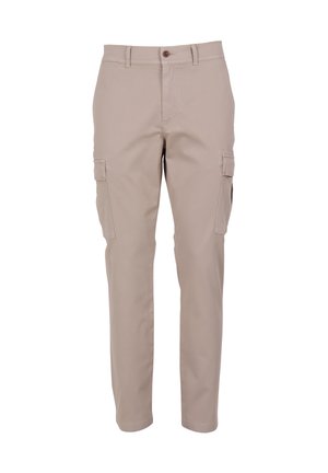 Beige cargobroek met een rechte pasvorm, gemaakt van een katoenmix, met zijzakken en een knoopsluiting.