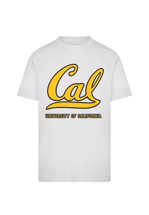 White cotton t-shirt featuring a large yellow "Cal" logo and text "UNIVERSITY OF CALIFORNIA" in blue underneath. Short sleeves, crew neck.