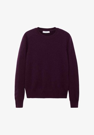 Pull en maille violet avec un col rond, des manches longues, et des poignets et un ourlet côtelés. Texture douce et design uni, sans motifs supplémentaires.