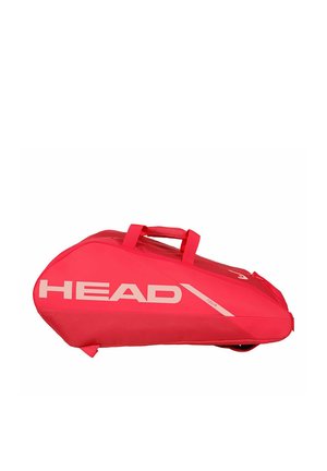 Rode HEAD sporttas met gewatteerde handvatten, ontworpen om tennis- of badmintonrackets te dragen, afgebeeld tegen een witte achtergrond.