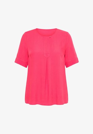 Ulla Popken, QUILTED PLACKET ROUND NECK SHORT SLEEVE BLOUSE - Blouse - pink
