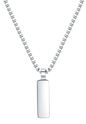 Colier din argint cu un pandantiv rectangular lucios, având o textură netedă și un design minimalist.