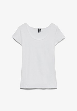 Biała koszulka z krótkim rękawem, wykonana z gładkiej bawełny, z okrągłym dekoltem i prostym dołem, zapewniająca luźny krój.