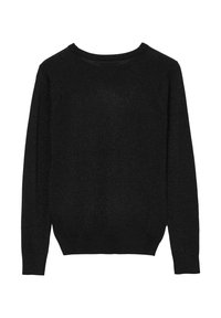 Maglione nero con scollatura rotonda, maniche lunghe e finitura testurizzata con sottili scintillii. Tessuto a maglia slim e polsini a costine.