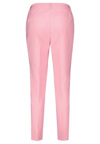 Lyserøde skræddersyede bukser med slim-fit, der har to baglommer og en glat stofstruktur. Formen er lige ben med pæne sømme.