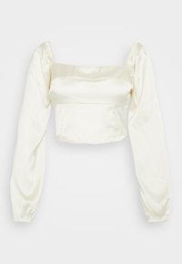 LONG-SLEEVE SATIN SQUARE-NECK TOP - Långärmad tröja - WHITE