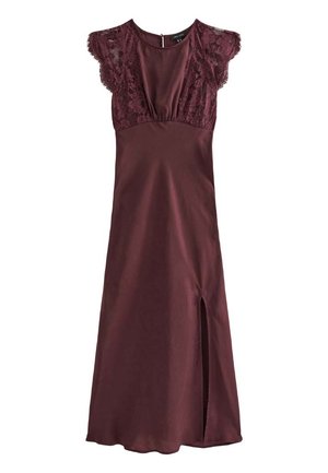 New Look, SATIN LACE SLEEVE SPLIT MIDI DRESS - Galajurk - burgundy