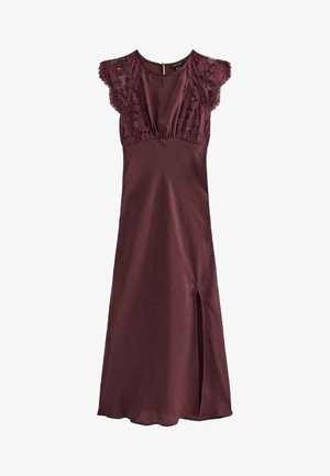 New Look, SATIN LACE SLEEVE SPLIT MIDI DRESS - Vestido de fiesta - burgundy