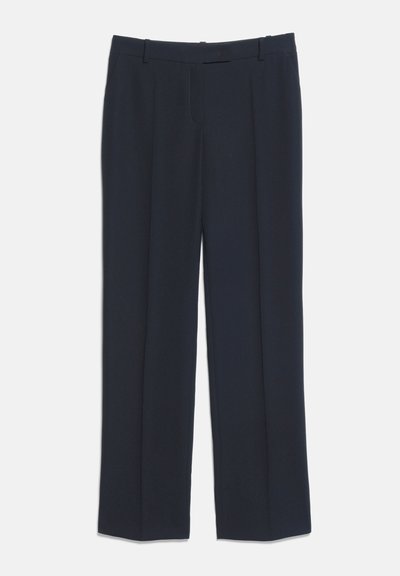 Pantalon formel bleu marine foncé avec jambes droites et passants de ceinture, présenté à plat sur fond blanc.