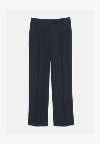 Pantalon formel bleu marine foncé avec jambes droites et passants de ceinture, présenté à plat sur fond blanc.