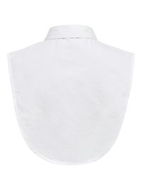 White cotton shirt with a rounded hem and a traditional collar, featuring a smooth texture and simple design. Back view shown.