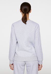 Grå sweatshirt med mjuk textur, rundad halsringning samt ribbade ärmslut och nederkant. Visar en enkel, avslappnad passform sett från baksidan.