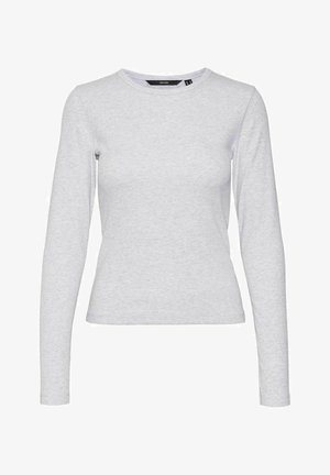 Gai pelēks garais piedurkņu T-krekls, izgatavots no mīksta kokvilnas auduma. Tam ir noapaļots dekoltē un pieguļoša silueta bez rakstiem vai akcentiem.