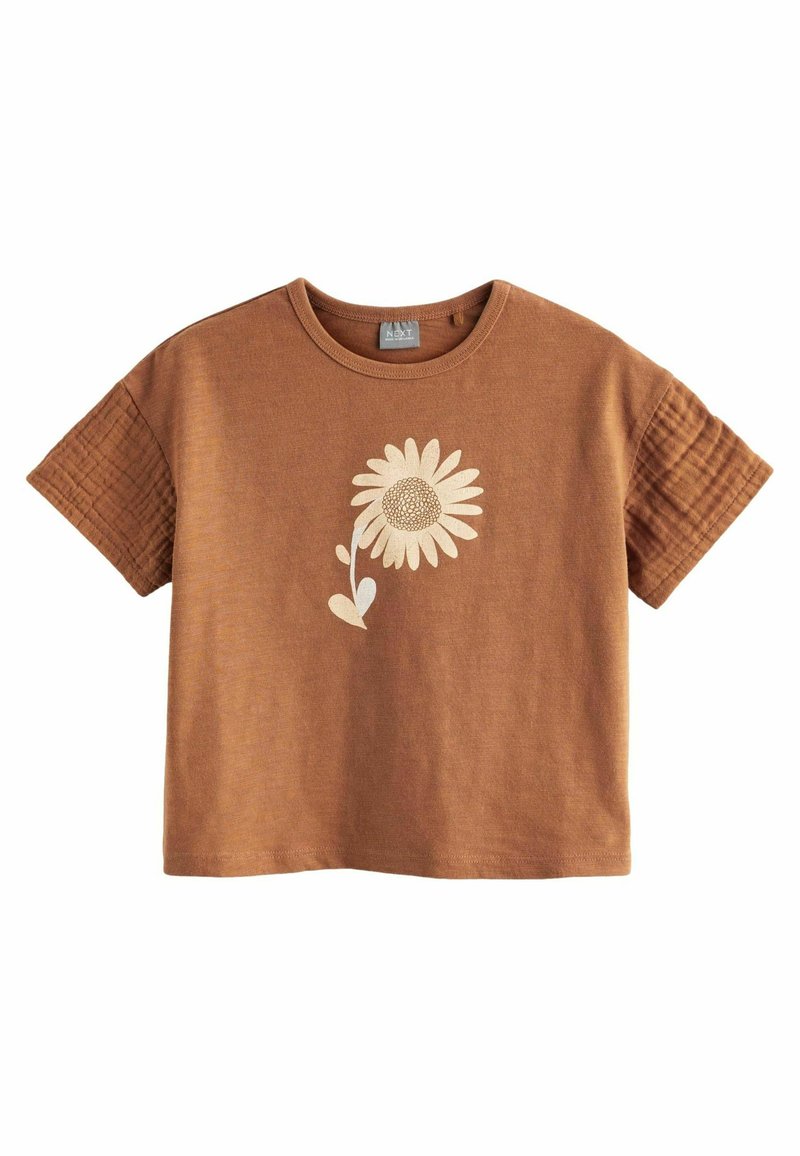 Next - SHORT SLEEVE  - REGULAR FIT - Printtipaita - brown sunflower, Suurenna