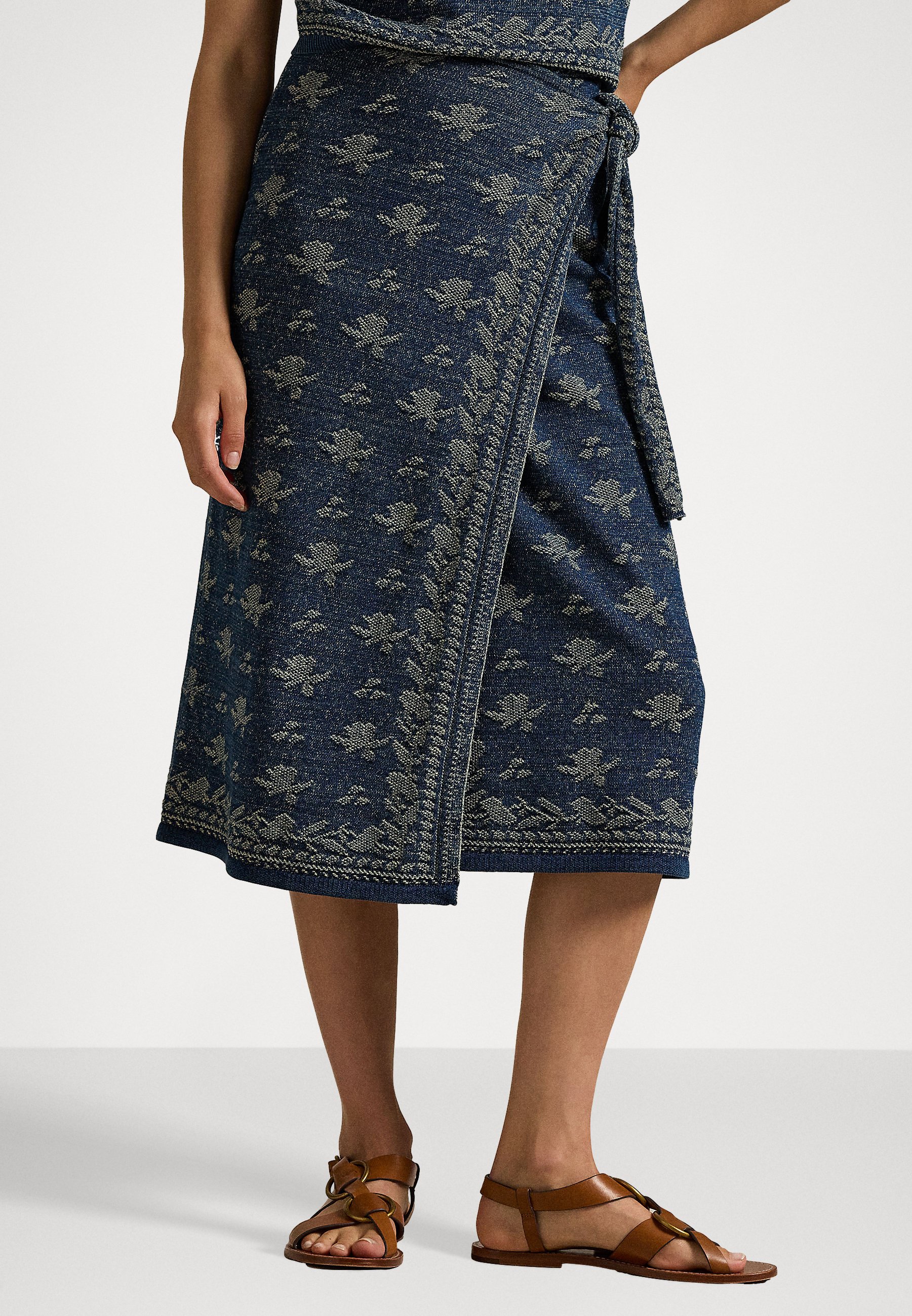 Polo Ralph Lauren FLORAL KNIT COTTON WRAP SKIRT - A-line skirt