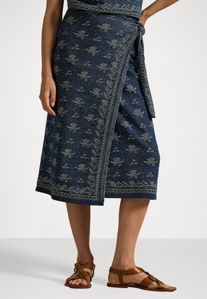 FLORAL KNIT COTTON WRAP SKIRT - A-Linien-Rock - dark indigo